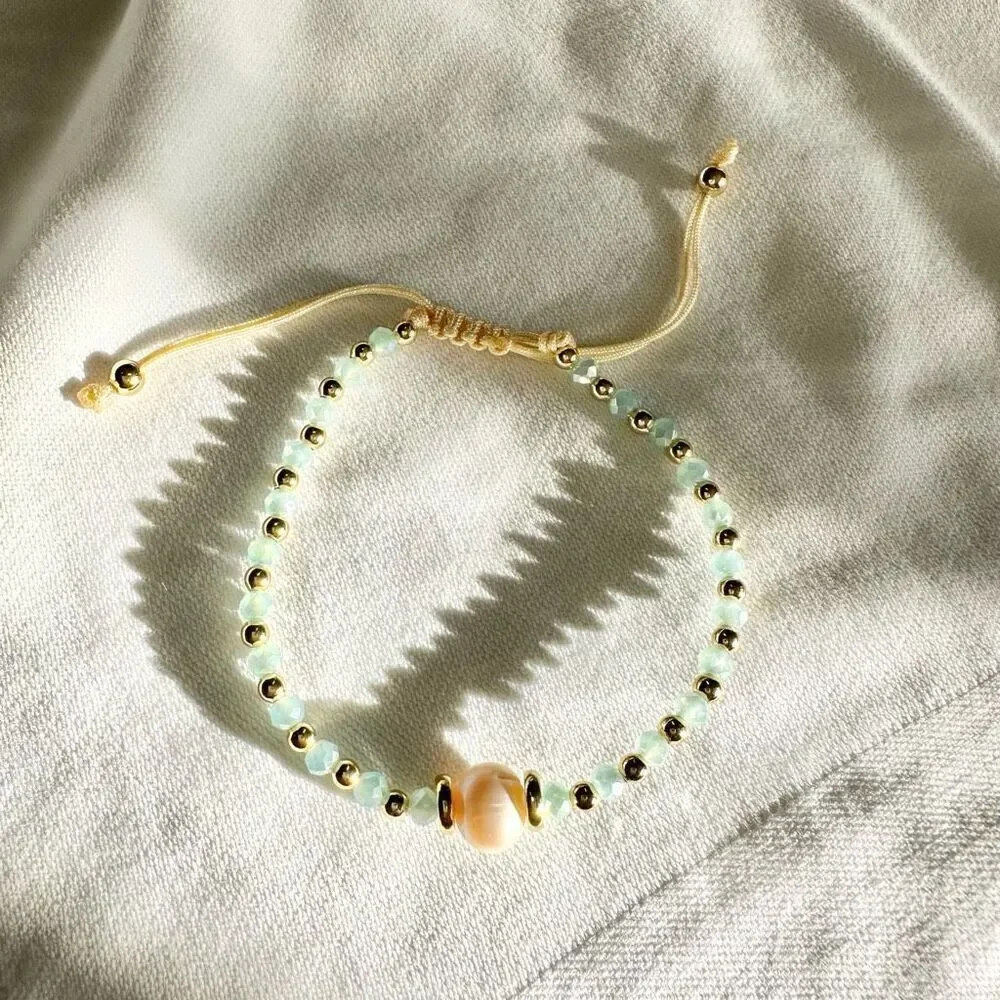 Light green bead and pearl bohemian friendship bracelet